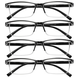 Przene 4 Pack Rectangle Reading Glasses for Men Women Blue Light Blocking Readers Black 2.0
