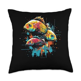 Colorful African Cichlid Fish Graffiti Designs Colorful African Cichlid Fish Breeder Graffiti Throw Pillow, 18x18, Multicolor