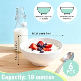 Dyrfolm 19 Ounce Soup Bowls, 6 inch Ceramic Bowls Set of 6, White Ceramic Cereal Bowl, White Porcelain Bowl for Kitchen, Snack, Rice, Salads, Dessert, Fruits, Dishwasher & Microwave Safe