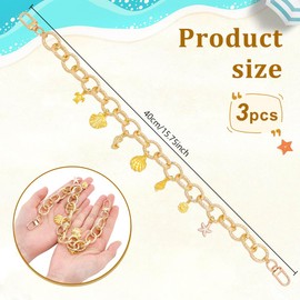 nbeads Pack of 3 Ocean Charms Handbag Chain, 40 cm Bag Purse Charm Chains Auminum Golden Keyring Bag Accessories Charms for Handbag, Backpack, 33 cm