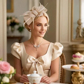 Zinniday Champagne Bow Victoria Fascinators - Vintage Derby 2025 Attire Hat with Hairpin,1920s 50s Feather Tea Party Hats for Women Lady Girls Masquerade Ball Cosplay Party Costume Headwear