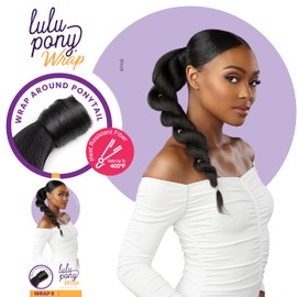 Sensationnel Lulu Pony Wrap hairextensions- Lulupony wrap 9 high heat synthetic yaki pony tail or up do hair wig piece - Lulupony Wrap 9 (1B OFFBLACK)