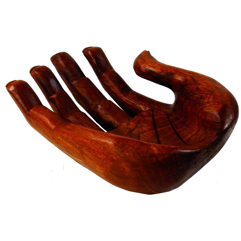 GURU SHOP Wooden Fruit Bowl in Hand Shape Left Hand