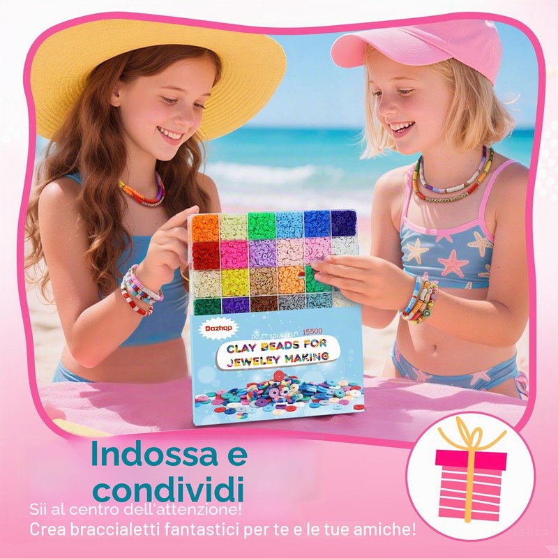 Dazhqp Set di 15500 perline da infilare, 96 colori perline