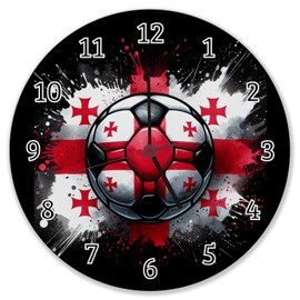 speecheese Football Georgia Flag Wall Clock Perfect Fan Decoration for Euro 2024 Sports Ball Country Colours Red/White Cross Motif