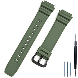 Natural Resin Replacement Watch Band Compatible with Casio W218H W-219H AE1200WH AE-1300WH W800H SGW-300H F-108WH Waterproof Rubber strap (Olive)