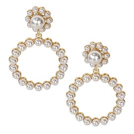 B Jewelry Collection Abbe Simulated Pearl Beaded Circle Drop Earrings, Cream