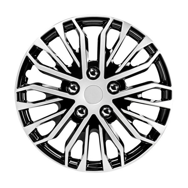 QUALITYFIND Universal Hubcaps - 15 INCH Trendy Black & Silver Wheel Covers for Cars - Made in Taiwan - Set of 4 - Fits Toyota, Honda, Volkswagen, Chevy, Mazda, Dodge, Ford - and Most car