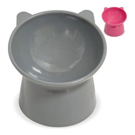Comedero Elevado Para Perro Y Gato Plato Elevado Ergonómico Color Gris Oscuro