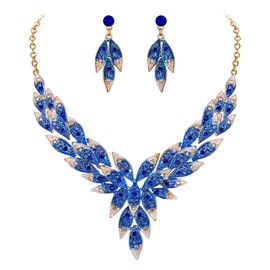 EVER FAITH Women's Jewellery Set Crystal Wedding Bridal Party Flowers Leaf Teardrop V-shaped Necklace Earrings Set, Crystal