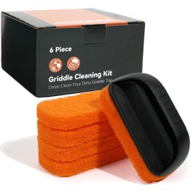 6-Piece Griddle Cleaning Kit for Blackstone, Grill Cleaner Scouring Pads - 5 Scrubber Pads and 1 Handle, Easy Cleaning on Hot or Cold Surfaces