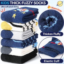 MOGGEI Kids Boys Toddlers Fuzzy Slipper Grips Socks Non Slip Warm Winter Fluffy Cozy Thick Fun Crew Hospital Gripper Socks 6 Pairs Christmas Gifts Stocking Stuffers(Truck,1-3T)