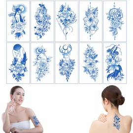 MAEXUS Jagua Tattoos (Set of 10) Two Weeks Tattoo Stickers Simulation Tattoo Waterproof Tattoo Stickers Long Lasting Tattoo Stickers Tattoo Decals 10 Different Patterns Flowers, Fish, Deer, Cat and