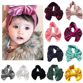 VolksRose 11pcs Baby Girls Headbands with Bows for Newborns, Infants, Preemie, Toddlers & Kids, Velvet Headband Ties in White, Red, Pink, Yellow & Blue, Cute Hair Accessories for 3-12 Months Baby