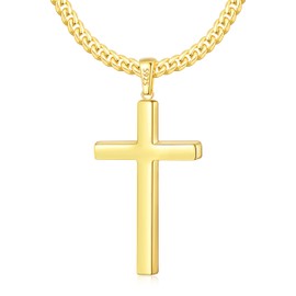 Eterjew 18K Plated Gold Cross Necklace for Men, Gold Cross Necklace for Men with 4mm Gold Cuban Cross Chain for Men Boys Women, Gold Cross Chain for Men, Mens Cross Necklaces 22 Inch