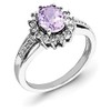 Sterling Silver Rhodium Diam. & Oval Pink Quartz Ring
