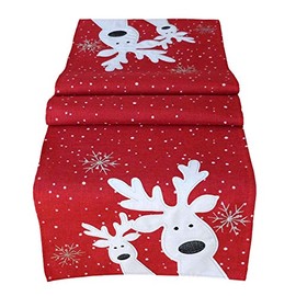 Tablecloth 85 x 85 cm Red White Silver Funny Elk Reindeer Tablecloth Christmas Decoration Christmas Tablecloth