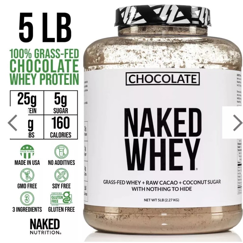 Naked Nutrition CHOCOLATE WHEY PROTEIN POWDER - 5LB - GRASS