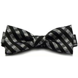 [8] Striped Bow Tie with Polka Dots, I / Black x Gray Check