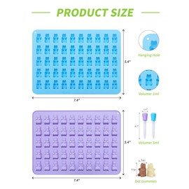 Gummy Bear Silicone Molds 4 PCS, KKDINDAN Mini Size Chocolate Gummy Molds with 2 Droppers, BPA Free Food Grade Platinum Silicone Molds, Nonstick Candy Molds