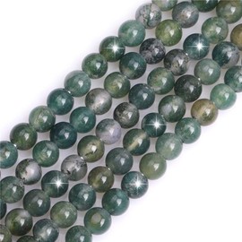 Natural Green Moss Tree Agate Gemstone Semi Precious Stone Round 6mm Loose Beads for Jewelry Making DIY Bracelet Necklace Crafts 15 Inch