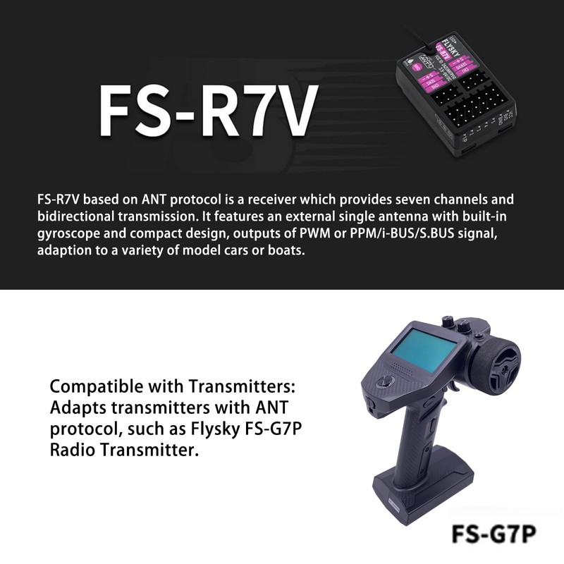 GoolRC Flysky FS-R7V Receiver, 2.4GHz 7CH Receiver ANT Protocol Single