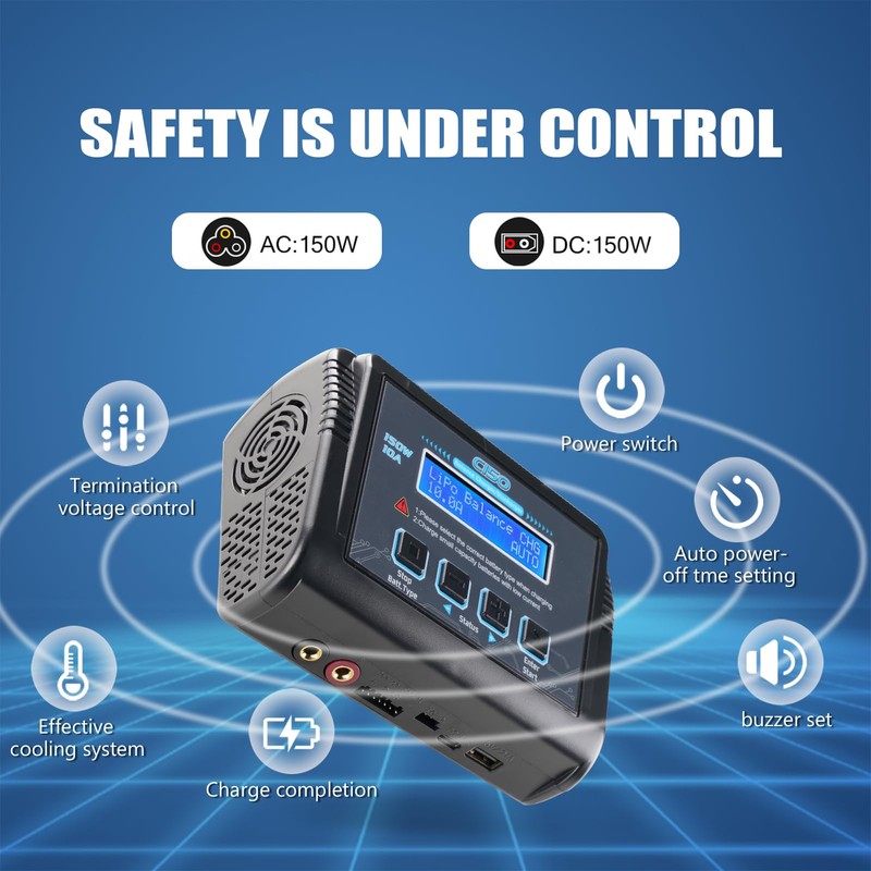 LiPo Battery Charger, 150W 10A Balance Fast Charger for RC