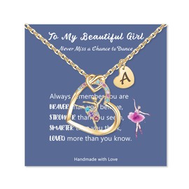 14K Gold Plated Initial Ballerina Necklace Letter Heart Ballet Necklaces Dance Recital Gifts for Daughter Niece Dance Lover Team Competition Ballerina Gift for Ballet Friends Dancer Mate, Copper,