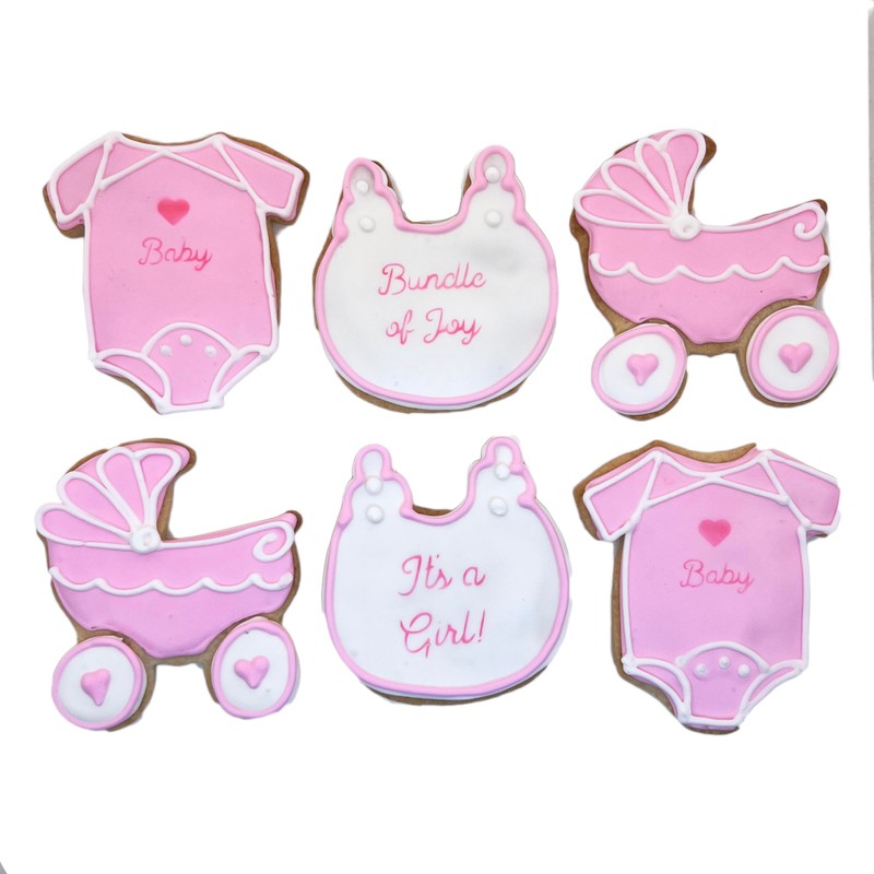 Baby Shower Assortment Cookies- 6 Decorated Crunchy Shortbread Cookies Individually
