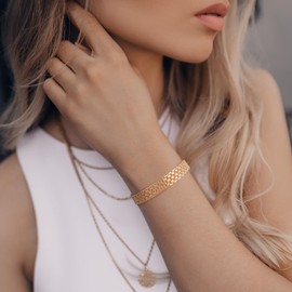 CISSIEPERAL Bracelet 14K Gold Bracelets for Women Gold Bracelet for Men Women’s Bracelet Widen Chain Bracelets Gold Jewelry Gifts 6.5/7/7.5/8/8.5in (Length 8 Inches)