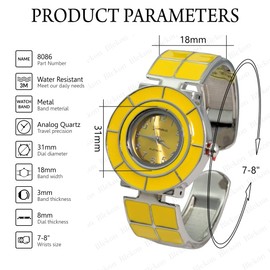 Blekon Collections Women's 31mm Case Colored Square Tile Design Cuff Bangle Watch (Blue)