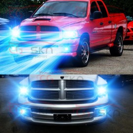 SHENKENUO For 02-05 Dodge Ram 1500 2500 3500 8000K 9007 LED Headlight+Fog Light Bulbs 9006