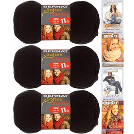 Bernat Softee Chunky Yarn Bundle Super Bulky Number 6, 3 Skeins, Black