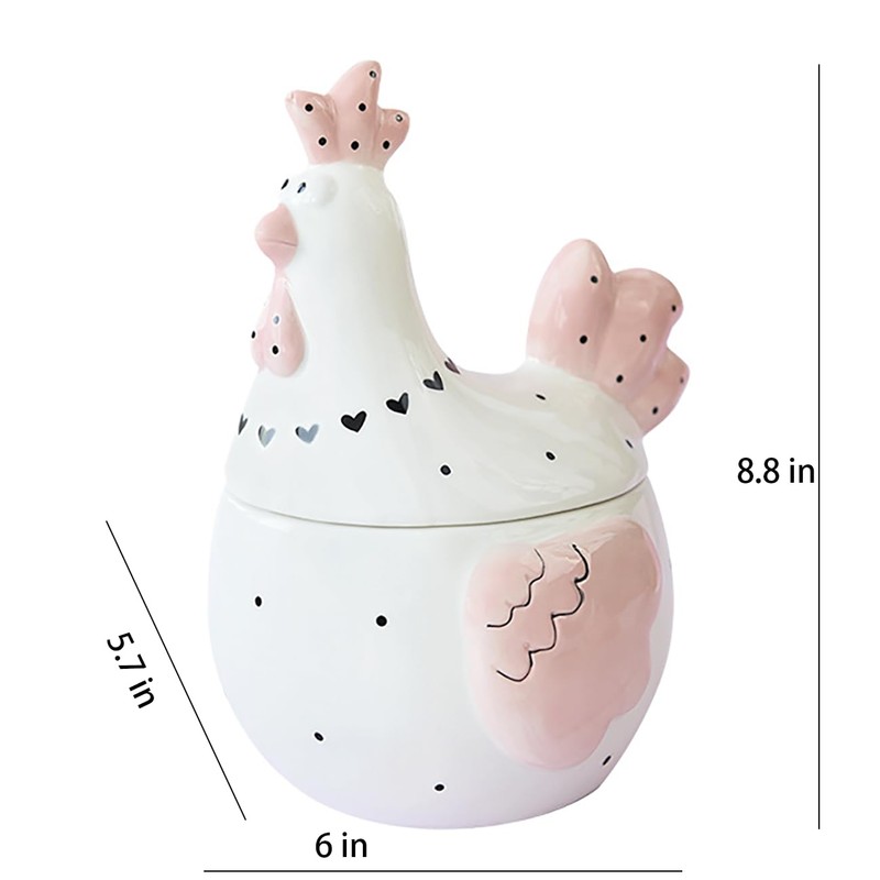 Bicuzat Pink Chicken Rooster Hen Pattern Ceramic Easter Sugar Canister