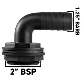 Water butt/rain barrel/water storage tank overflow hosetail elbow with nut & washer (2" bsp - 32mm barb)