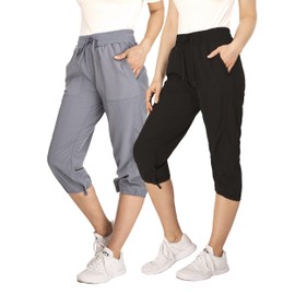 Ultra Performance Capri Pants for Women 2 Pack Womens Capris Hiking Capri Pants Summer Clothes for Women (Avail in Plus Size) Black, Heather Grey