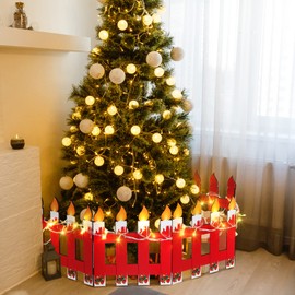 Blulu Christmas Tree Fences Party Decoration Wooden Christmas Tree Gate White Picket Fence for Pets Flexible Picket Fence for Holiday Office Home Decor, 12 Inch(Candle,4 Pieces)