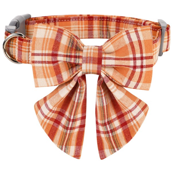 Lionet Paws Fall Dog Collar with Bowtie, Orange Dog Collar