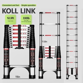 KOLL LINK Telescoping Ladder,12.5 FT Aluminum Lightweight Extension Ladder with 2 Triangle Stabilizers, Heavy Duty 330lbs Max Capacity
