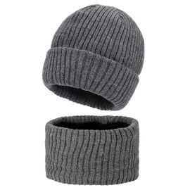 MASOCIO Baby Children's Hat Scarf Set Boys Girls Winter Hat Loop Warm Knitted Hat Beanie Hat 6 Months - 8 Years, darkgray