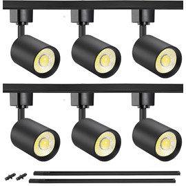 VANoopee 6-Light LED Track Lighting Kit with 6.6FT H Type Track Rails, Dimmable Track Light Heads Bright Ceiling Spotlight Fixture for Kitchen Accent Art, 3000K Warm White, No Flicker 10W 800lm Black