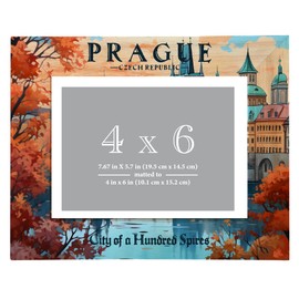 R and R Imports Prague Czech Republic Design A Souvenir Wooden Photo Frame Matted 4 x 6 Inch Single