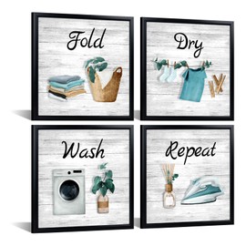 Artmyharbor 4 Pieces Wash Dry Fold Repeat Laundry Wall Art