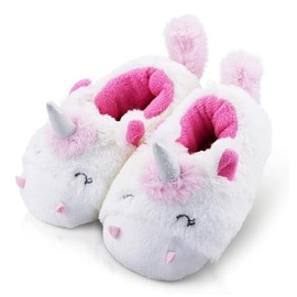LA PLAGE Little Girl Unicorn Bedroom Slippers Wave-like Warm Cute Cozy Soft Unicorn Slippers 1-2 Big Kid US Unicorn