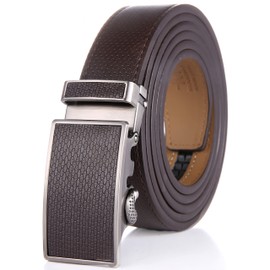 Marino Men’s Genuine Leather Ratchet Dress Belt With Automatic Buckle, Trim to Fit Enclosed in an Elegant Gift Box - Netted - Nut Brown - Adjustable from 38" to 54" Waist