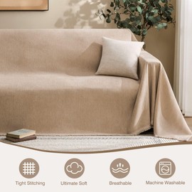 Maymiss Couch Cover for Dogs Washable Sand Couch Covers for 2 Cushion Couch, Chenille Sectional Couch Covers L Shape Sofa Cover, Furniture Protector for Kids, Pets, Sand 91" X118"