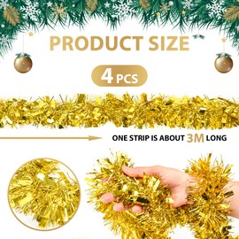 Tinsel Christmas Tree Gold 4 x 3 m Garland Christmas - Christmas Garlands Shiny Tinsel Garland Diameter 9 cm Fir Garland Christmas Tree Decoration Gold Christmas Tree Decoration Garland Decoration