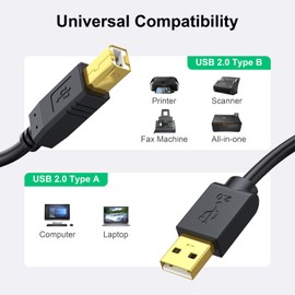 NC XQIN Printer Cable 6 feet, Gold-Plated USB Printer Cable Cord Type A-Male to B-Male Printer USB Cable for Printer/Scanner