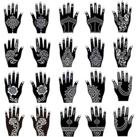 20 Sheets Henna Tattoo Stencil Kit, Temporary Tattoo Template, Indian Arabian Tattoo Stickers, Reusable Henna Stencils for Glitter Airbrush DIY Body Art Designs for Hands Forearm