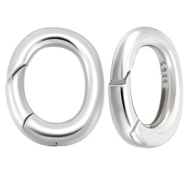 Beebeecraft 1 Box 2Pcs Oval Spring Clasp 925 Sterling Silver Small Spring Gate Rings Clip Snap Hook with Polishing Cloth for Necklace Bracelet Jewelry Making